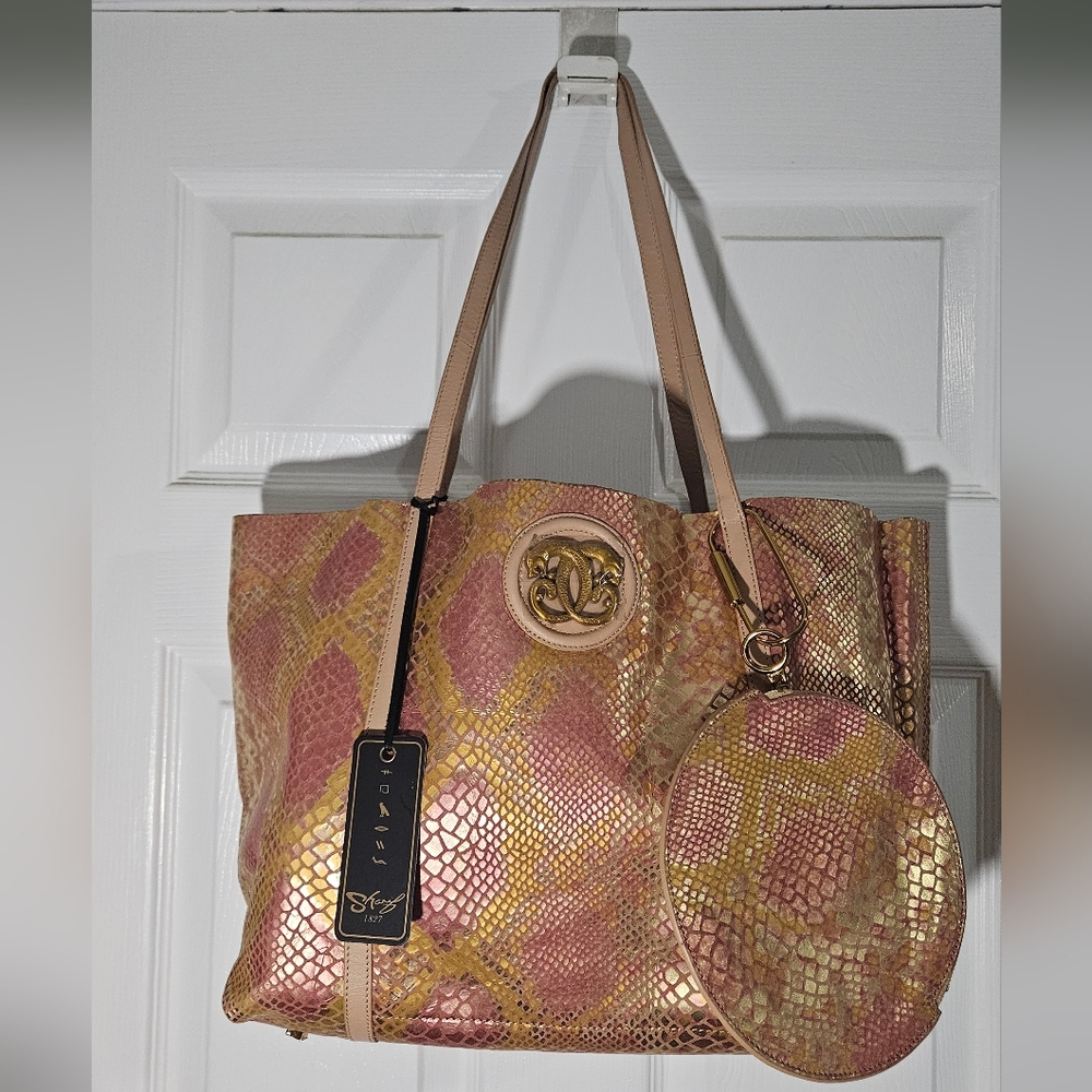 Sharif Pink and Gold Iridescent Tote Bag W/wallet & Dusty - Picture 5 of 16